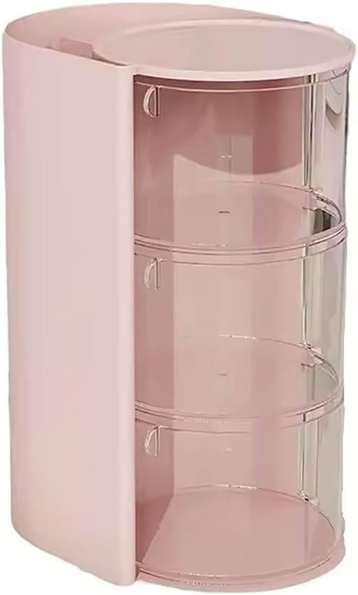 360° Rotating Makeup Organizer, Cosmetic Holder Shelf, Multifunctional Cosmetic Display Cases for Beauty,Skin Care,Spinning Makeup Stand (Pink, The Third Floor)