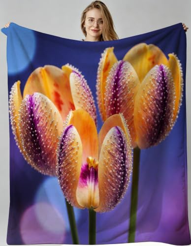 Couverture Polaire Tulipes 3D 240x260 cm pour lit et canapé