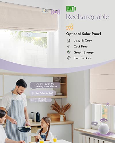 Graywind Apple Homekit Smart Roman Shades For Windows Siri Voice Control Motorized Blinds With Remote Classic Plain Fold Soft Blackout Roman Shades For Doors Bedroom, Custom Size (Textured Oat) #TOP2