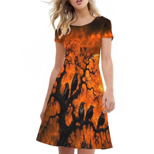 Image of Forchrinse Summer Dresses for Women Crew Neck Short Sleeve Midi Dress Casual Beach Vacation Sundress