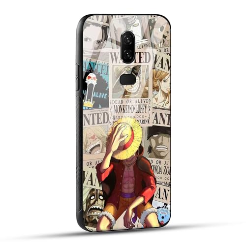 Image of NDCOM for OnePlus 6 Back Cover Glass Case Anime One Piece Wanted Luffy