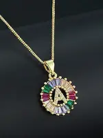 Colares coloridos com pingente de letra A do alfabeto CZ banhado a ouro criativo brilhante zircônia cúbica inicial corrente colar joias acessórios retrô dia dos namorados festa de aniversário