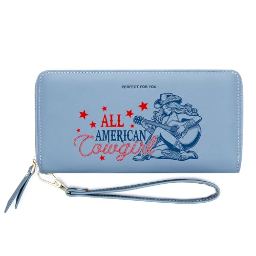 VOCUS Womens Wallet Personalized Blocking Zip Around Wallet PU Leather Travel Long Purse Credit Card Holder Wristlet Hand Strap Large Capacity