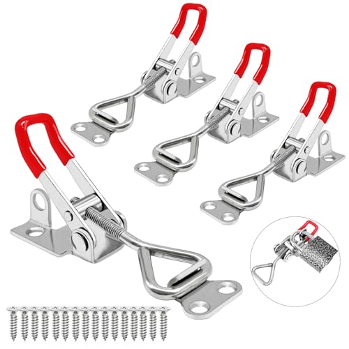 Image of 4pcs 4001 Toggle Latch Clamp with Lock Hole - 304 Stainless Steel Heavy Duty Latch, 400Lbs Holding Capacity, Adjustable Quick Release Pull Latch