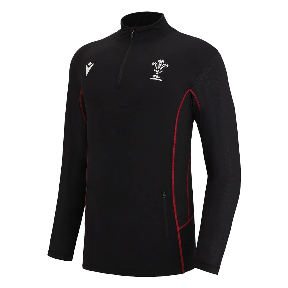 Macron Men's Black 2022-2023 Wales Rugby Travel Half Zip Softshell (Black)