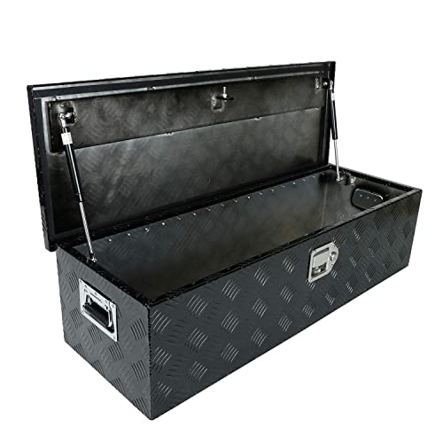 Tyfyb 39"X13"X10" Black Aluminum Heavy Duty Pick-Up Truck Bed 5 Bar Tread Tool Box Trailer Storage Tool Box With Lock & Keys #TOP4