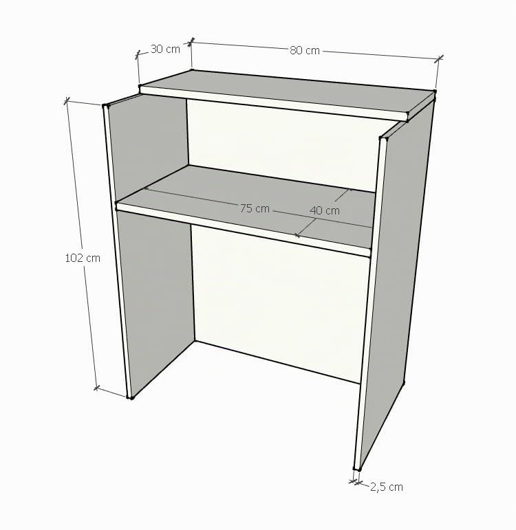 MOSTRADOR de Recepción y Oficina. Fácil Montaje. 80X105X50CM Laminado con Frontal Fabricado en españa. (Blanco)