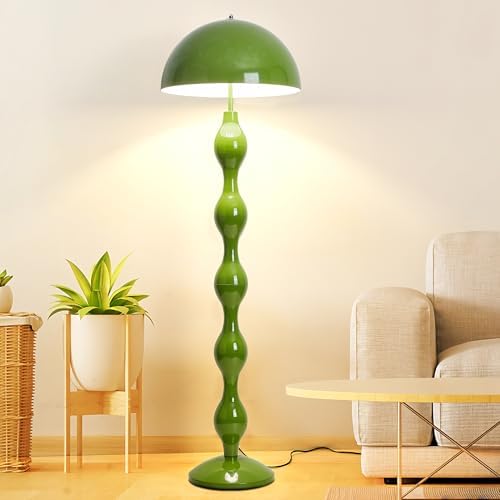 eccuslon green mushroom floor lamp with wide iron cap shade and foot switch, 45cm shade