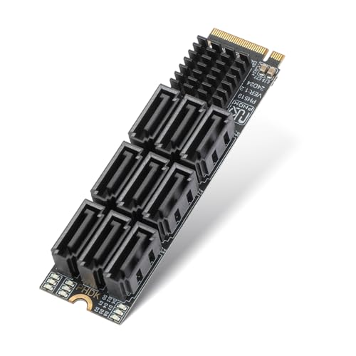 M.2 to SATA 3.0 Adapter M.2 M Key PCIE to 9-Port SATA Expansion Card 6Gbps with Chipset ASM1166 and LED Indicators
