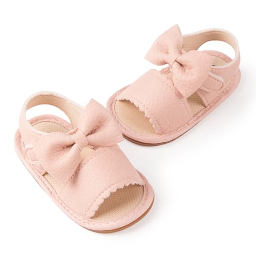 Image of HsdsBebe Baby Girls Sandals Bohemia Flower Bow Soft Sole Toddler First Walkers Beach Summer Shoes