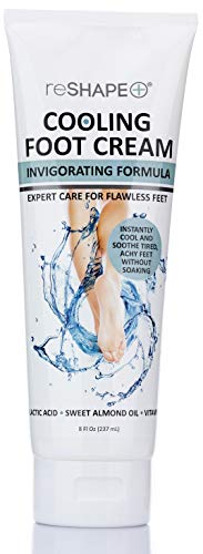 Reshape+ Cooling Foot Cream with Lactic Acid, Menthol, Jojoba Oil, Almond Oil, and Vitamin E Exfoliating foot scrub- Great for Tired, Achy Feet without soaking.