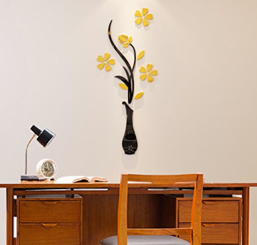 3d Vase Wall Murals for Living Room Bedroom Sofa Backdrop Tv Wall Background, Originality Stickers Gift, DIY Wall Decal Wall Decor Wall Decorations (Yellow, 30 X 12 inches)