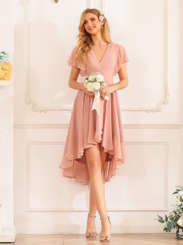 Noras dress Women's V Neck Wedding Guest Dresses A-Line Short Sleeves Bridesmaid Dress Short with Pockets NO1494