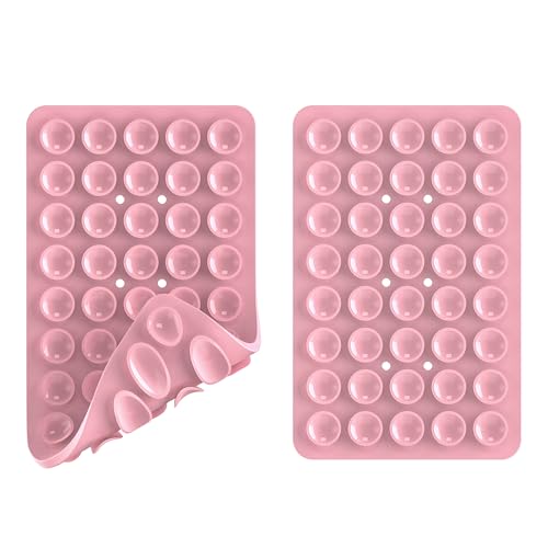 Image of Double Sided Silicone Suction Phone Holder Mount, Silicon Accessory for iPhone and Android, Hands-Free Mirror Shower Phone Holder, TikTok Videos and Selfies (Light Blue+Sand Pink)