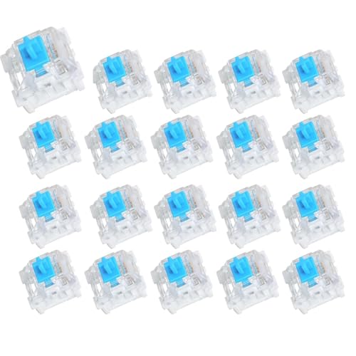 Mechanical Keyboard Switches 20-Pack - Blue Clicky 3-Pin Switches, Dustproof & Waterproof, Enhanced RGB Lighting for Mechanical Gaming Keyboards