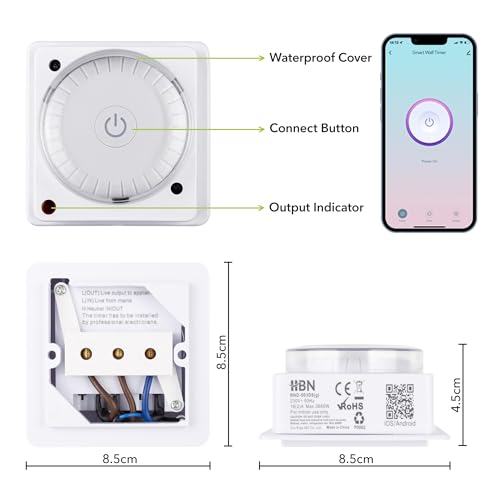 HBN WiFi Smart Wall Timer Switch, Compatible with Alexa and Google Assistant, No Hub Required, APP Remote Control, Control Your Devices from Anywhere 16 amp 3680 watts (1 Pack)