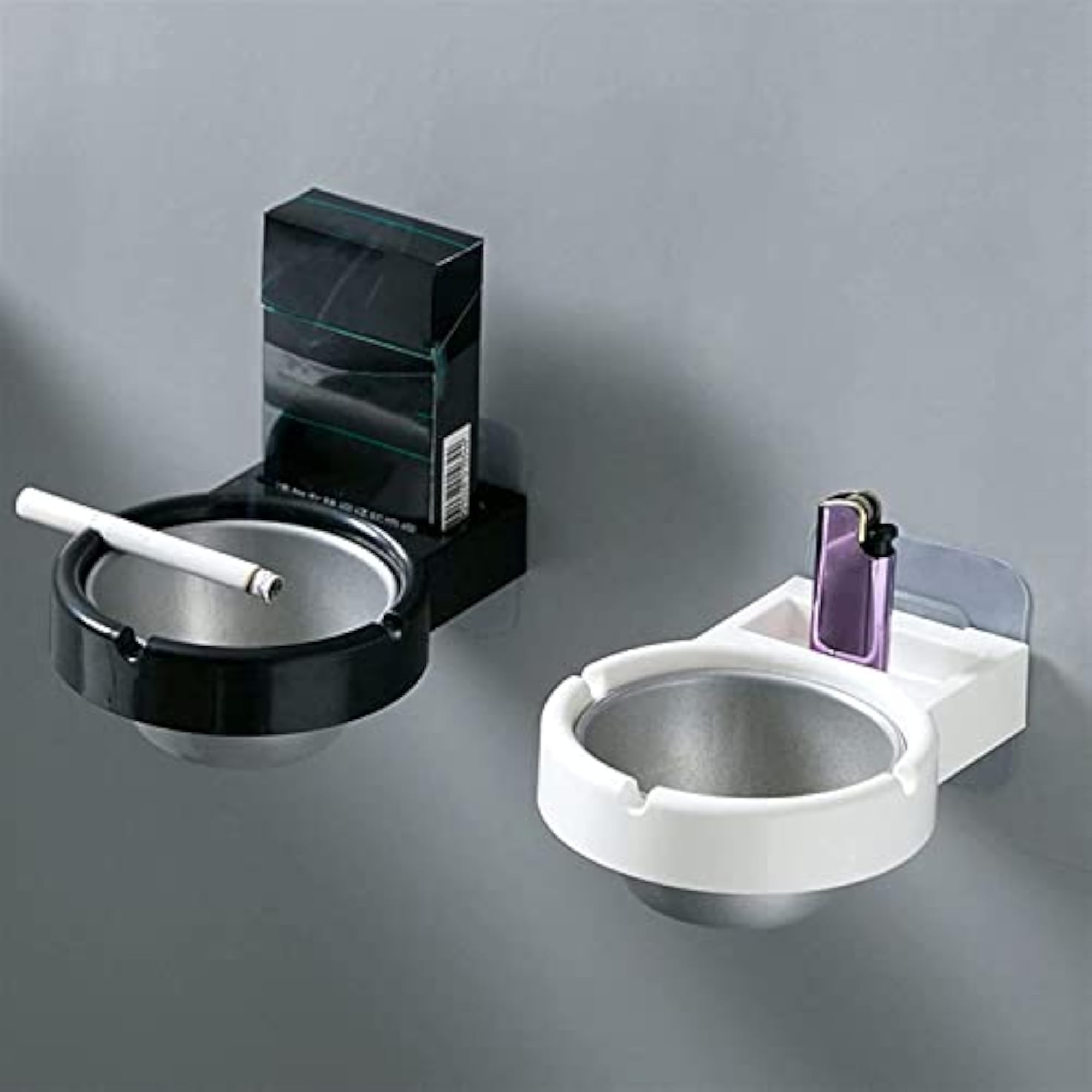 Wall Mounted Portable Ashtray with Hook, Black & White