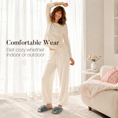 Image of Ankis Women's Fuzzy Slippers Cross Band Memory Foam Open Toe Comfy Soft House Shoes Anti-Slip Indoor Outdoor Gifts for Women