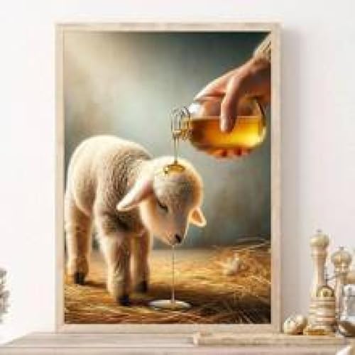 Toile agneau 40x60cm avec cadre tableau decoration salon chambre animaux