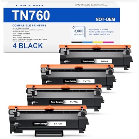 Skydo Compatible TN760 Toner Replacement for Brother TN760 TN-760 TN 760 Toner Use with MFC-L2710DW MFC-L2750DW HL-L2350DW HL-L2370DW HL-L2395DW HL-L2390DW DCP-L2550DW Printer (TN760 4 Black) Cover