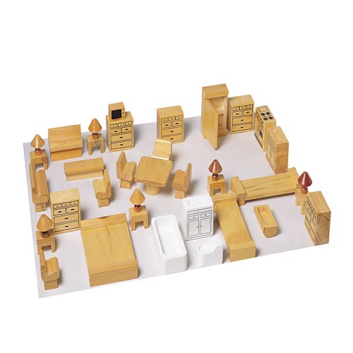 Constructive Playthings CPX-946 37 Piece Hardwood Doll House Furniture Scaled 1" to The Foot for Ages 3 Years and Up