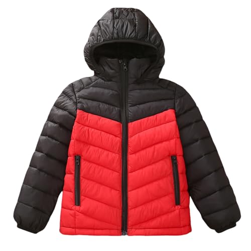 Image of Boys Hooded Lightweight Puffer Jacket Waterproof Winter Coat | Insulated warmth for school commutes, soft chin guard, chevron quilted channels stop fill shifting, windproof, inside pocket
