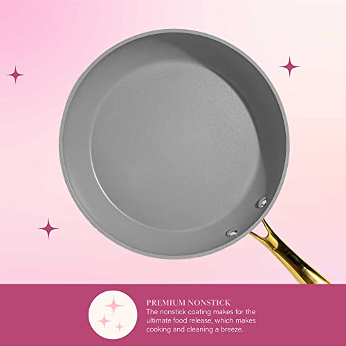 Paris Hilton Iconic Nonstick Pots and Pans Set, Multi-layer Nonstick Coating, Matching Lids With Gold Handles, Made without PFOA, Dishwasher Safe Cookware Set, 10-Piece, Light Gray by Paris Hilton - Image 5