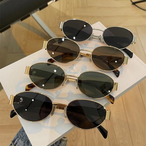 4 Pieces Retro Oval Sunglasses for Women Men 90s Trendy Gold Metal Frame Sun Glasses Small Round Classic Shades2
