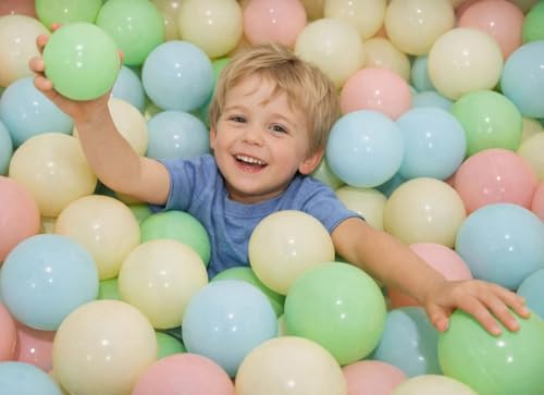 Image of Amazon Brand - Jam & Honey | 150 Multicolour Plastic Balls for Kids (6cm)| Fun Balls | Exercise & Fitness Non-Toxic, Soft and Safe | for Kids 12 Months + | Multicolor
