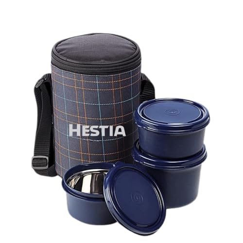 Image of Stainless Steel Lunch Box with Bag (400ml, 600ml, 250ml) | Microwave Safe Office Lunch Box with Bag | 3 Containers Tiffin Box Set for Office, School & Travel (Blue)