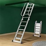 Escalera Plegable for ático, Escalera Recta for desván, Escalera de Salida for ático, Escalera for sótano, Garaje, Escalera for casa.(Silver,8 Step-1.8-2.3m)