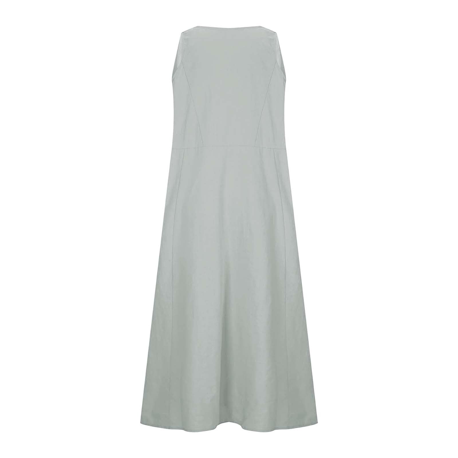 Vestido largo de lino para mujer, vestido largo de verano para mujer, tallas grandes, vestido de ocio, ligero, ventilado, para la playa, elegante, vestido de casa, vestido de tirantes monocolor