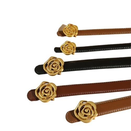 Women's Rose Fashion Skinny Leather Lady Belt Gold Metal Buckle Decorative Dress Jeans2
