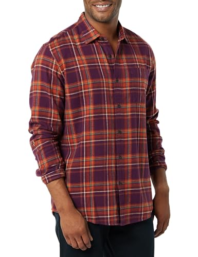 Image of Amazon Essentials Men's Regular Fit Long-Sleeve Flannel Shirt, Soft Brushed Cotton, Lightweight yet Warm