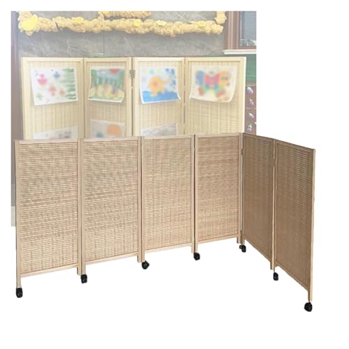 3/4/5/6/7/8パネルショートルームディバイダー、可動式折りたたみパーティション、織り遮光木製プライバシースクリーン、家庭、学校、オフィス用(100x40cm-6 panels)