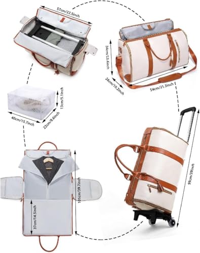 Styleushaven Foldable Travel Bag, Styleushaven Foldable Travel Bag 2.0, 2 In 1 Large Capacity Foldable Garment, Multifunctional Pu Leather Duffel Bag with Toiletry Pocke (Beige (Roller Edition))4