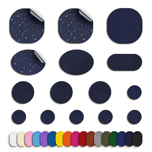 Skystuff Zelt Reparaturset & Flicken selbstklebend Stoff aus Nylon 45 Stück wasserdichte Reparaturflicken für Daunenjacke Zelt Isomatte kälte- & hitzebeständig Patches für Jacke Marineblau