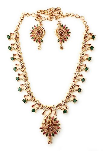 Image of Sasitrends Micro Gold Plated Peacock AD Stone Studded Jewellery Set