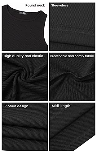 Image of PRETTYGARDEN Women's Summer Ribbed Bodycon Midi Dresses | Soft Stretchy Knit, Sleeveless Tank Dress, Slim Fitted, Elegant Spring Outfit for Work, Vacation Travel, Date Night, Party