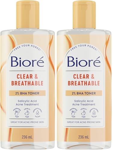 Biore Witch Hazel Pore Clarifying Toner with 2% Salicylic Acid for Acne Clearing and Balanced Skin Purification, 236ml (Pack of 2)