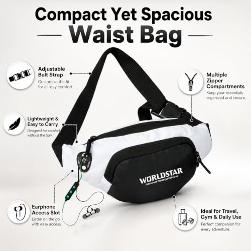 Image of WORLD STAR Waist Bag for Men and Women | Fanny Pack for Men | Trendy Mobile Waist Pouch Pocket Bag for Girls and Boys | Waterproof Hip and Side Bags for Outdoor Hiking Travel