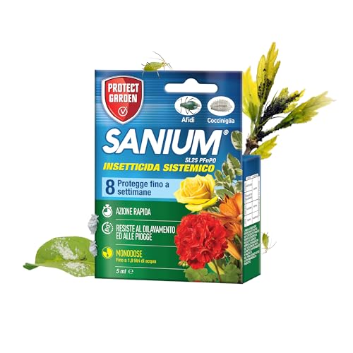 PROTECT GARDEN Sanium SL 25 PFnPO, Insetticida Sistemico Concentrato. Elimina Afidi, Cocciniglia. Rapida Azione Abbattente. Fino a 8 Settimane di Protezione. 5ml