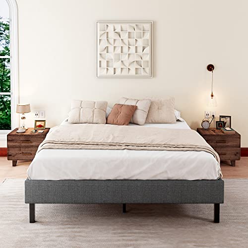 Allewie Full Size Upholstered Platform Bed Frame/Wood Slats Support/Low Profile Bed Frame/No Box Spring Needed/Easy Assembly/Dark Grey #TOP2