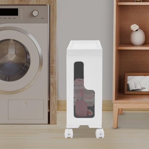 JAYGOVAN 1 Tier Slim Bathroom Storage Cabinet with Movable WheelsSmall