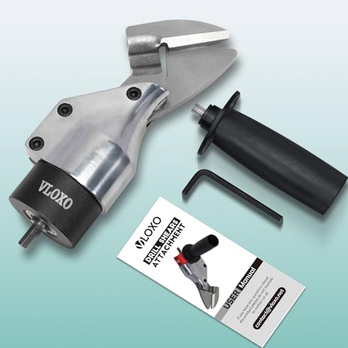 VLOXO Professional Metal Shear Drill Attachment, Sheet Metal Cutter for Drill Attachment with 360&deg; Pivoting Handle, Power Tool Accessory for Curved and Straight Cutting on Steel, Aluminum(Black)