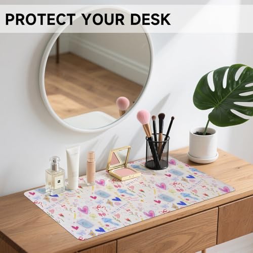 AUPET Leather Large Mouse Pad Desk Blotters – 35 x 17in Cute Desk Mat with PU Surface, Non-Slip Desk Pad Protector,Waterproof Desk Writing Pad for Office Home (Sweet Dreamy Hearts)