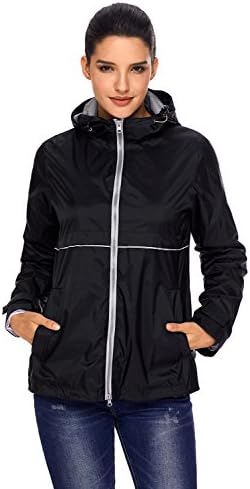 MOSZA Women Lightweight Travel Anorak Hooded Hiking Coat Waterproof Rainwear Jacket Black