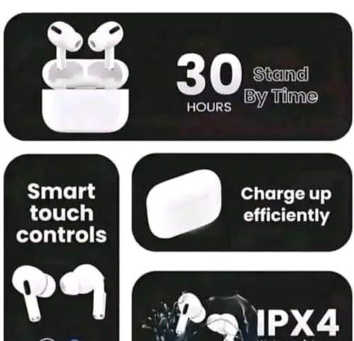 Image of Wireless TWS Earbuds with ANC Noise Cancellation, Bluetooth 5.3, IPX7 Waterproof, 24H Playtime, USB-C Fast Charging, White