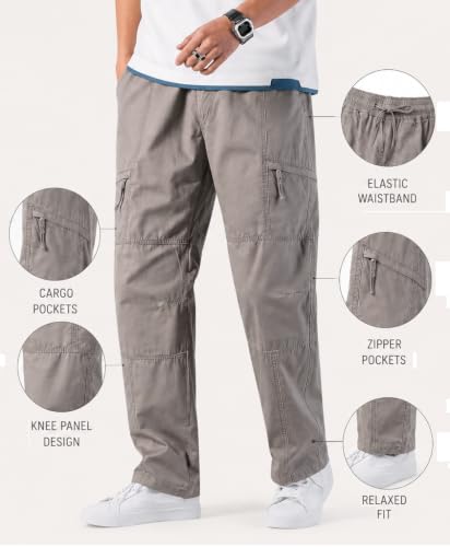 Image of Men's Cargo Pants | Casual Cotton Cargo Trousers for Men | Regular Fit Multi Pocket Outdoor Travel Pants | Stylish Comfortable Casual Bottom Wear for Men