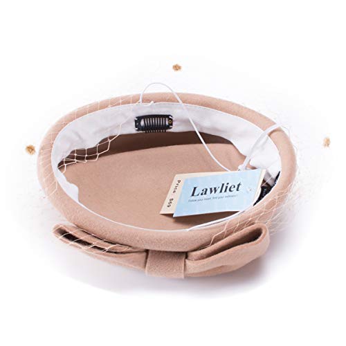 Lady Womens Dress Fascinator Wool Felt Pillbox Hat Party Wedding Bow Veil A082 (Camel) #TOP2